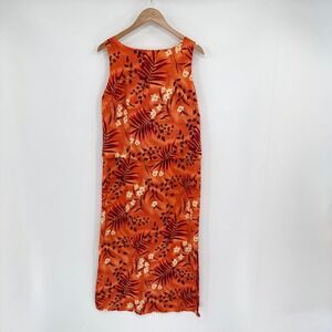 Coldwater Creek Vtg Orange Floral Hawaiian Print Maxi Dress Women's Sz 12